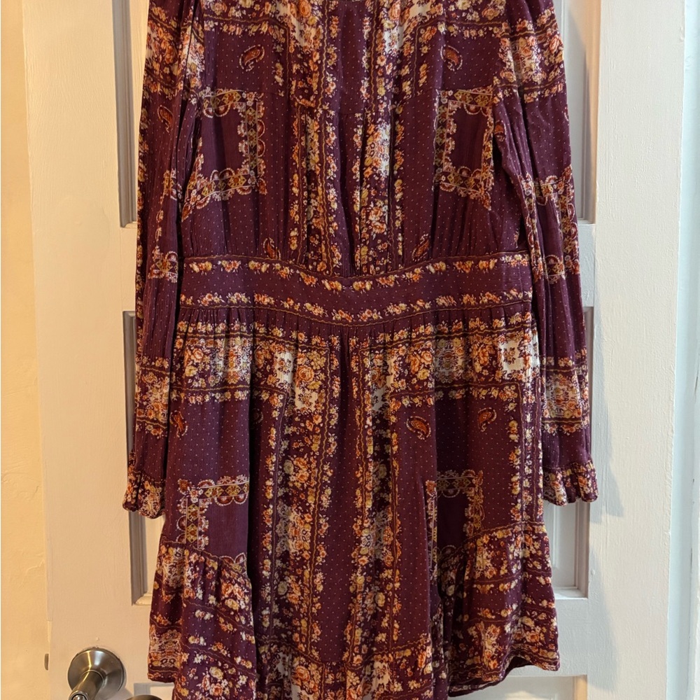 Free People Plum Floral Long-Sleeve Tiered Dress
